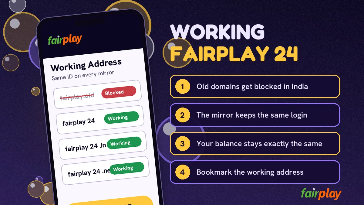 FairPlay 24 wallet showing the same balance after a domain switch