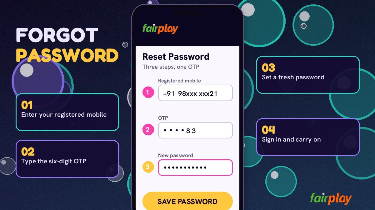 FairPlay 24 new password rules screen with confirm field