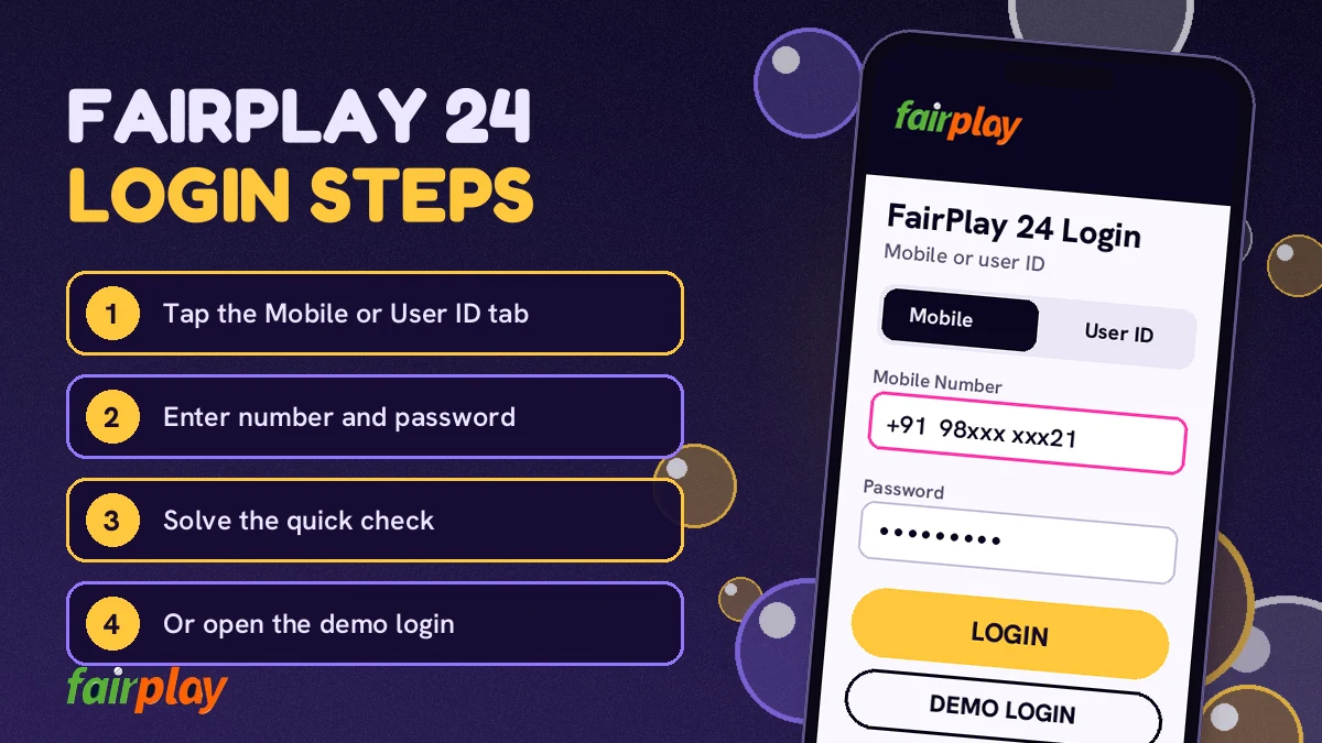 Filling the FairPlay 24 login username and password fields