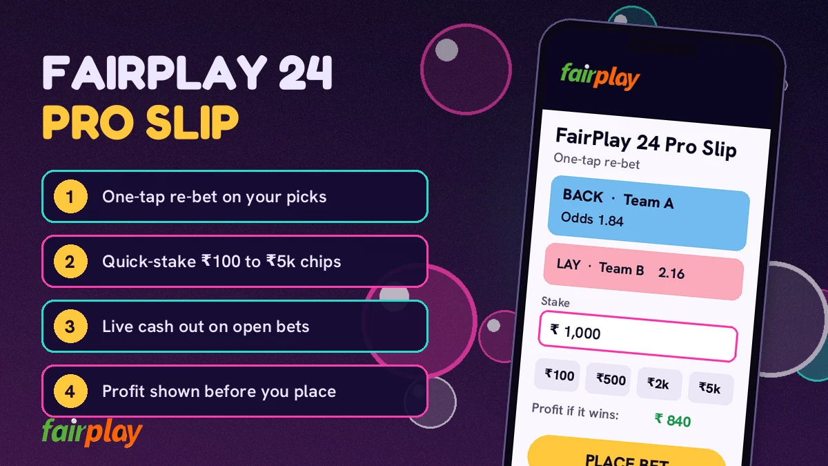 FairPlay 24 Pro screen on a phone with the bet slip and odds ladder close together
